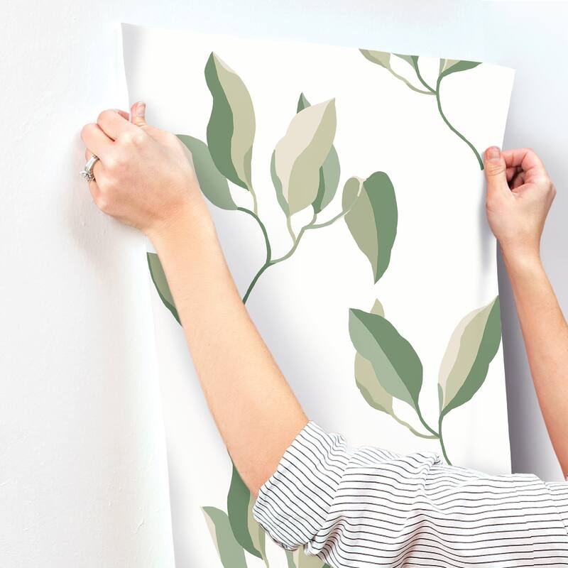 York Wallcoverings Brushwork Branches Leaf Green Wallpaper