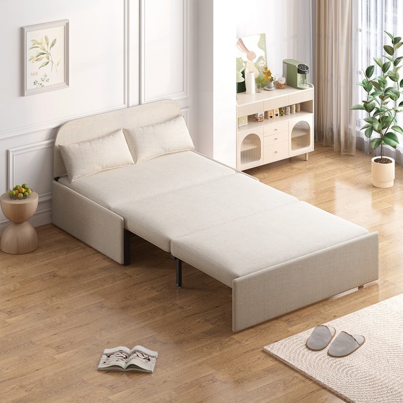 Mixoy Linen 2-in-1 Convertible Sofa Bed,Twin/Queen Pull Out Sleeper Sofa with Mattress,Cushions