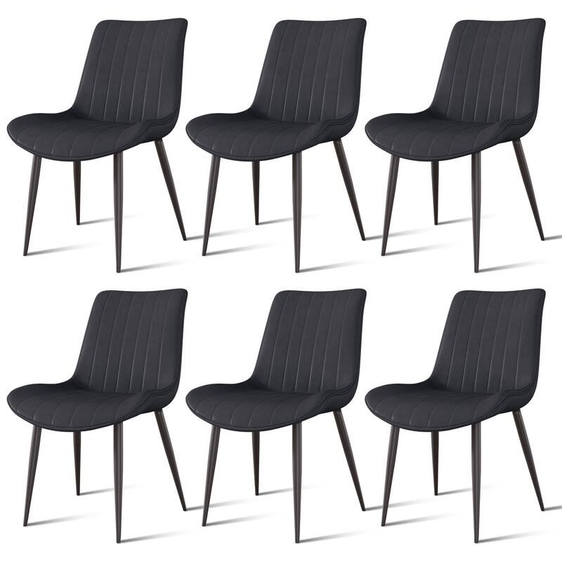 Set of 6 Armless Black PU Leather Dining Chairs
