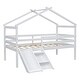 preview thumbnail 7 of 15, White Twin Low Loft House Bed with Slide, Ladder, Safety Guardrails, House Roof Frame