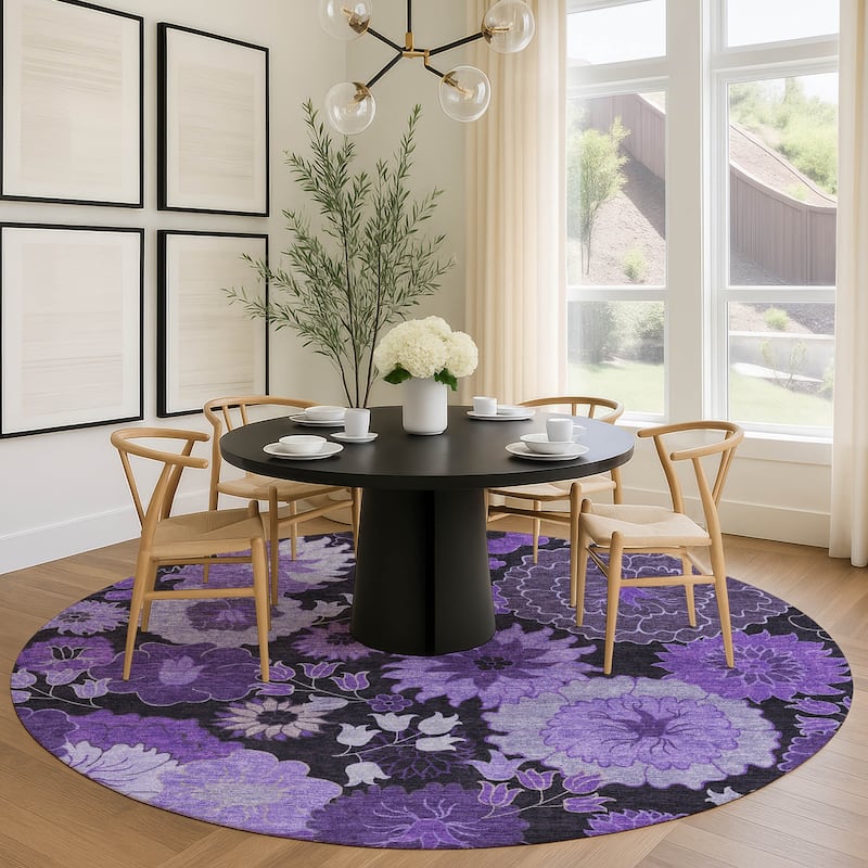 Machine Washable Indoor/ Outdoor Modern Floral Chantille Rug