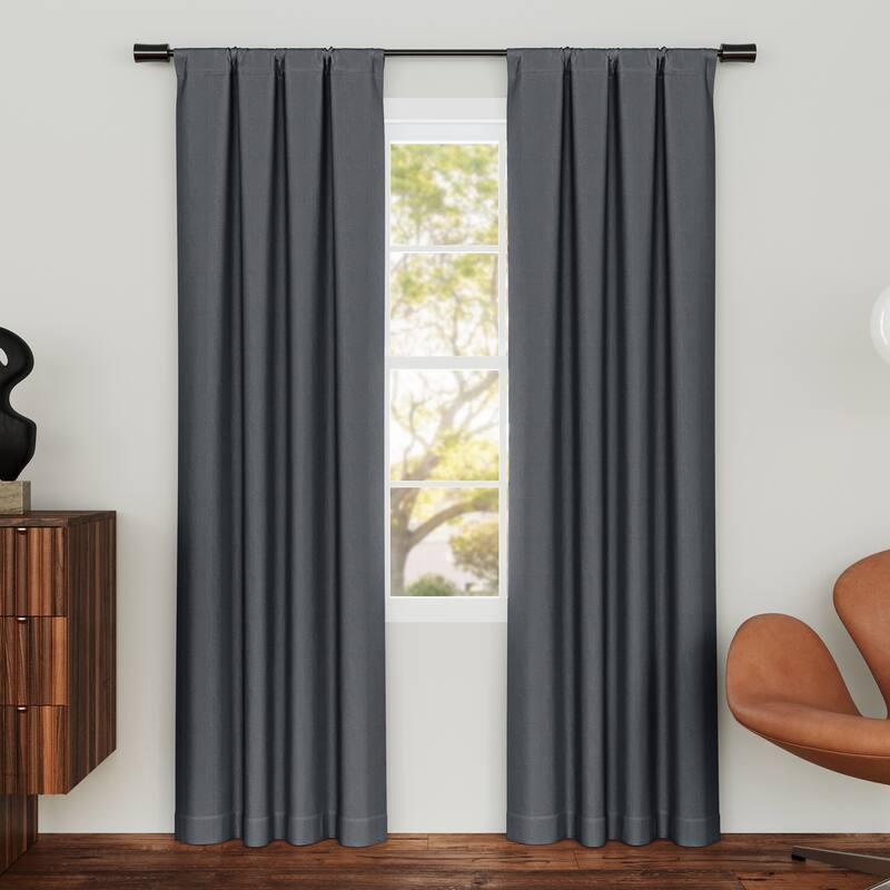 Sun Zero Prescott 2-Piece Herringbone Magnetic Closure Total Blackout Rod Pocket Curtain Panel Pair - 74" x 84" - Navy