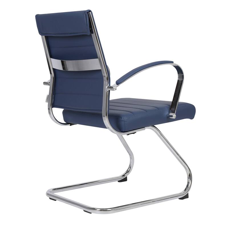 Benmar Modern Leather Office Chair with Stainless Steel Sled Base, Floor Caps, Ergonomic Desk Chair for Home Office or Workspace