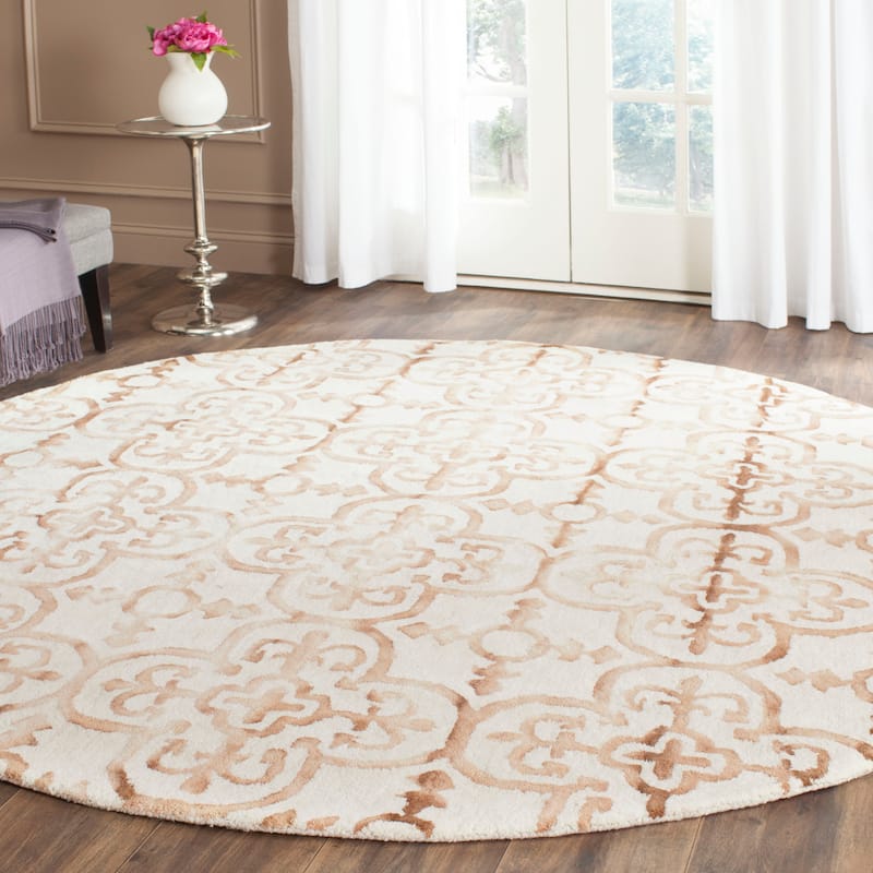 SAFAVIEH Handmade Dip Dye Reintraut Watercolor Vintage Boho Wool - 7' x 7' Round - Ivory/Camel - Runner/Round