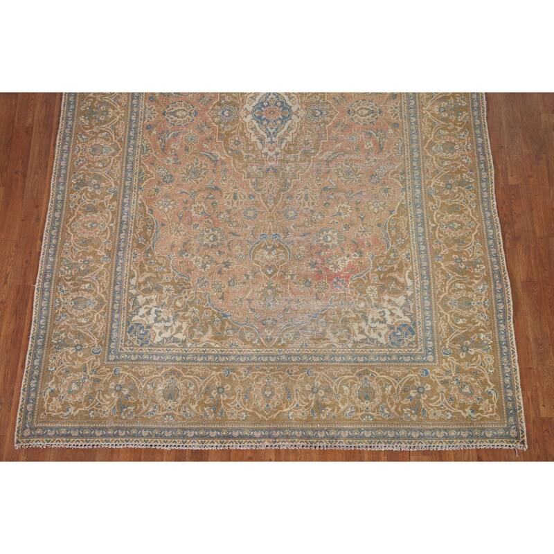 Hand Knotted Oriental 100% Wool Carpet Traditional Floral Oranges & Rust Kashan Area Rug - 9' 11'' X 6' 3''
