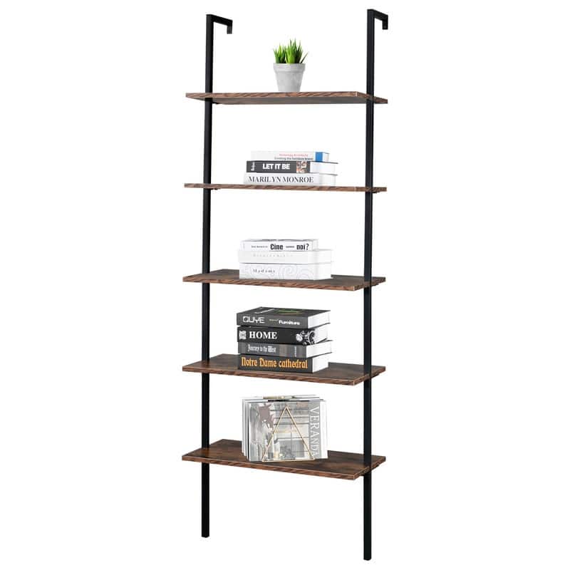 5-Tier Ladder Shelf Bookshelf Wall Mounted - Rustic Brown