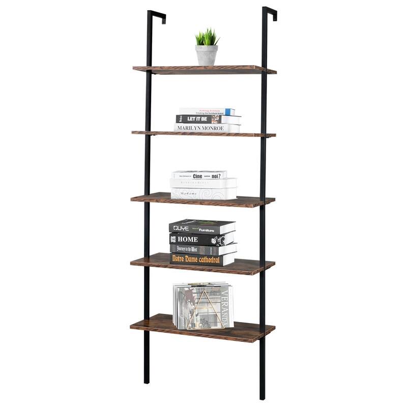 Wall Mounted Bookcase 5-Tier Open Ladder Shelf Bookshelf