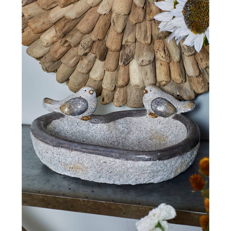 Gray Polystone Indoor Outdoor Bird Decorative Garden Sculpture with Bath Bowl