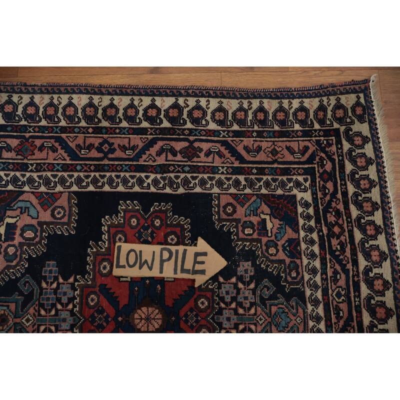 Hand Knotted Oriental 100% Wool Carpet Traditional Geometric Navy Blue & Blues Afshar Area Rug - 3' 10'' X 3' 1''