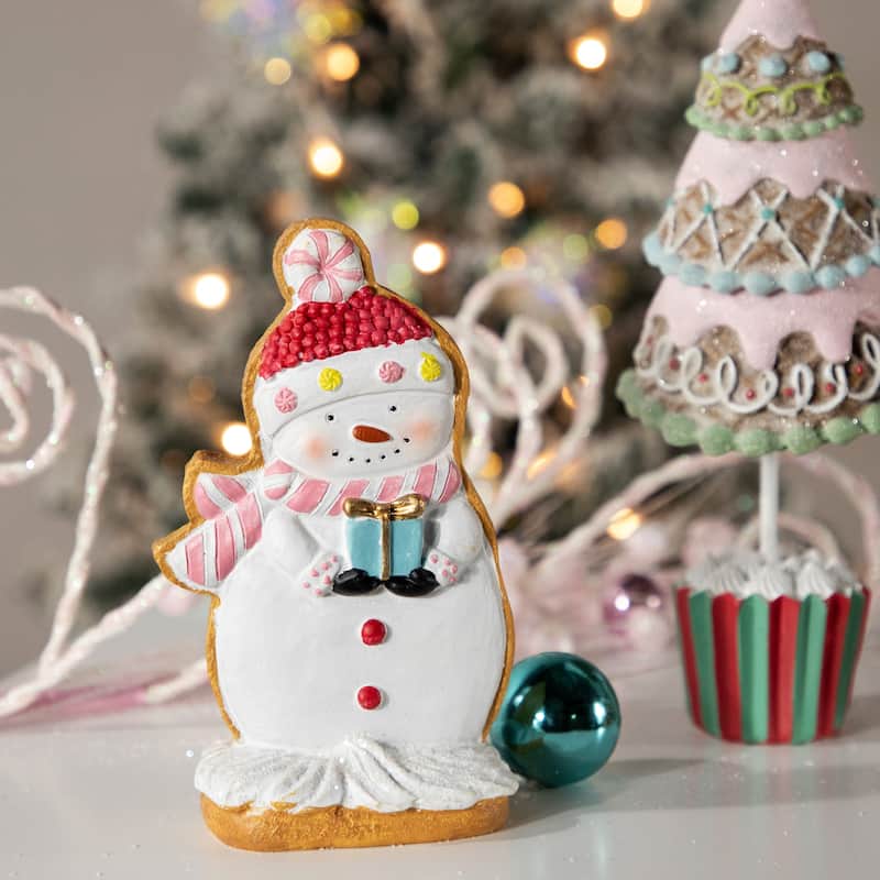 Gingerbread Snowman with Present Christmas Figurine - 7"