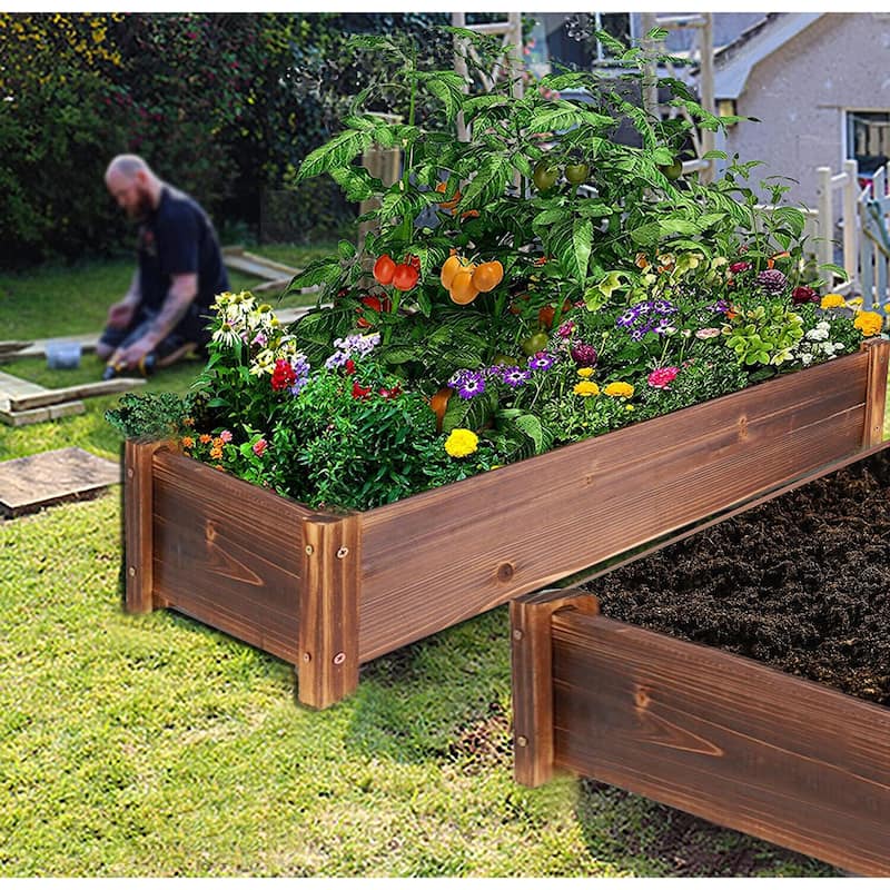 Carbonized Wood Raised Garden Bed Kit Elevated Planter Box For Growing - 26x13x6 inch