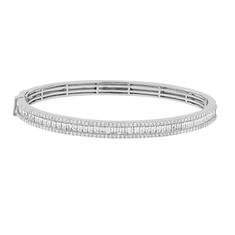 Auriya 14K Gold Lab Grown Baguette and Round Diamond Bangle Bracelet 3 2/5 ct. tw. (F-G VS) - N/A - White