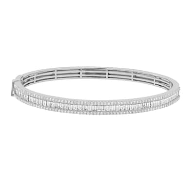 Auriya 14K Gold Lab Grown Baguette and Round Diamond Bangle Bracelet 3 2/5 ct. tw. (F-G VS) - N/A