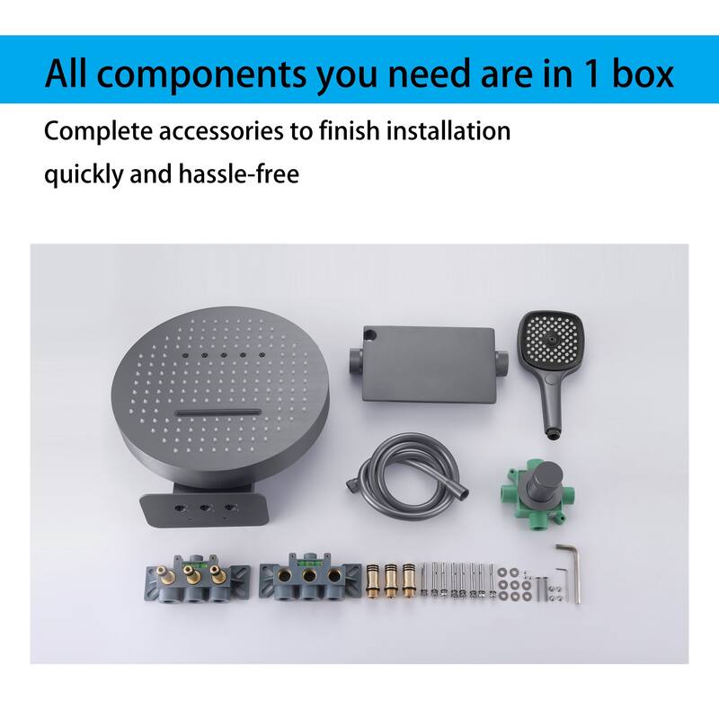 Modland 3-Function Shower System - Gunmetal/Matte Black, Bathtub Spout, 10-Grade Salt Spray