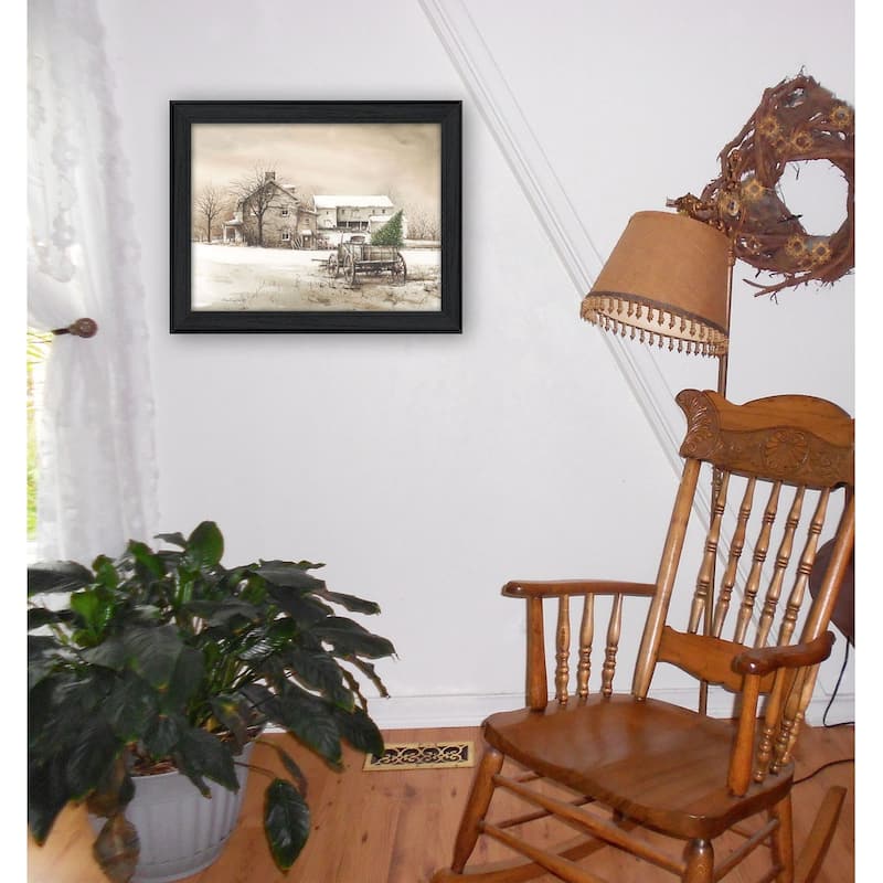 TrendyDecor4U Traditional "Bringing Home the Tree" Framed Print Wall Art by John Rossini - Holiday Colors