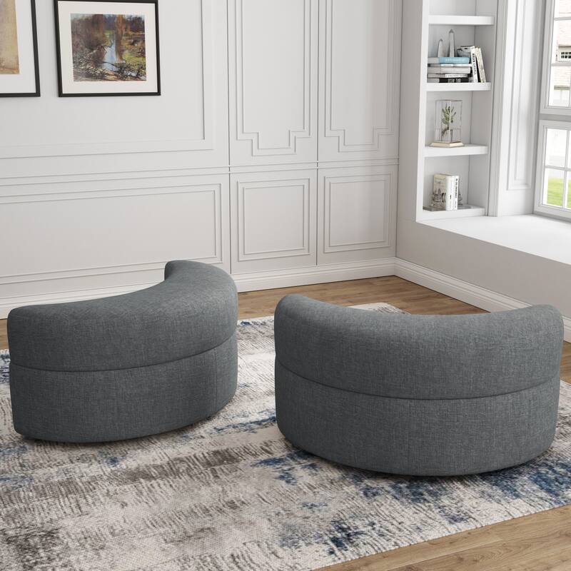 Chenille Half Moon Storage Ottoman(Set of 2)
