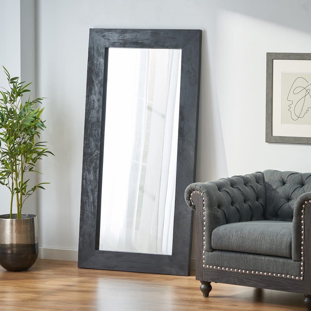 Roomfitters Large Full Length Floor Mirror, Rustic Farmhouse Standing Leaner Wood Frame for Living Spaces, Black+Brown