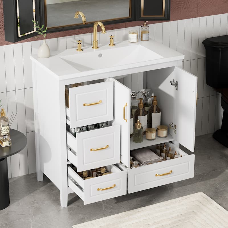 Freestanding 36 Inch Single Sink Bathroom Vanity Cabinet with Resin Sink