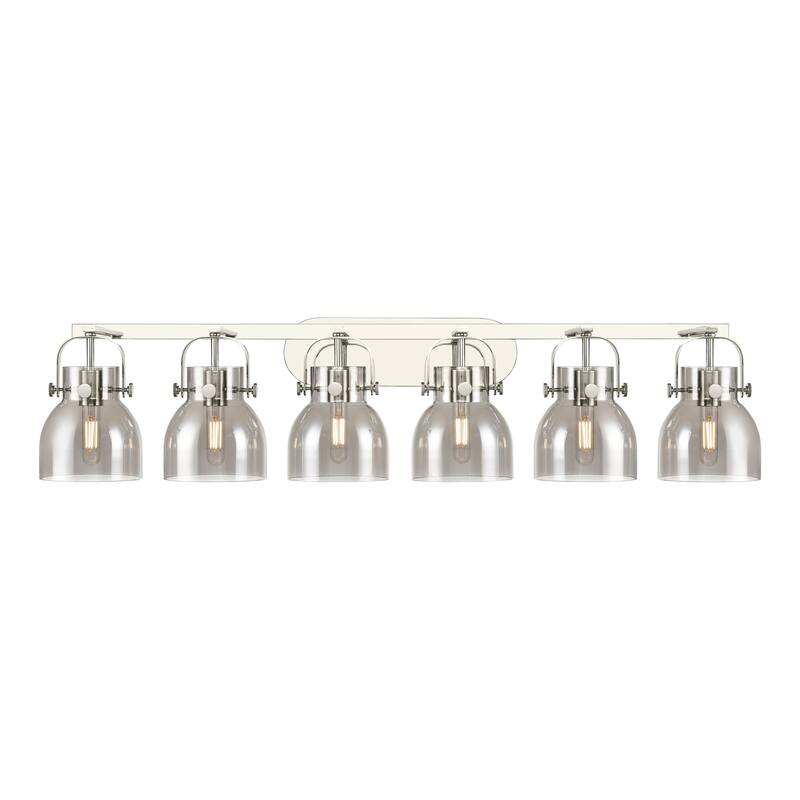 Innovations Lighting Pilaster II Bell - 6 Light 46" Wall-Mounted Bath Vanity Light - Polished Nickel/Light Smoke