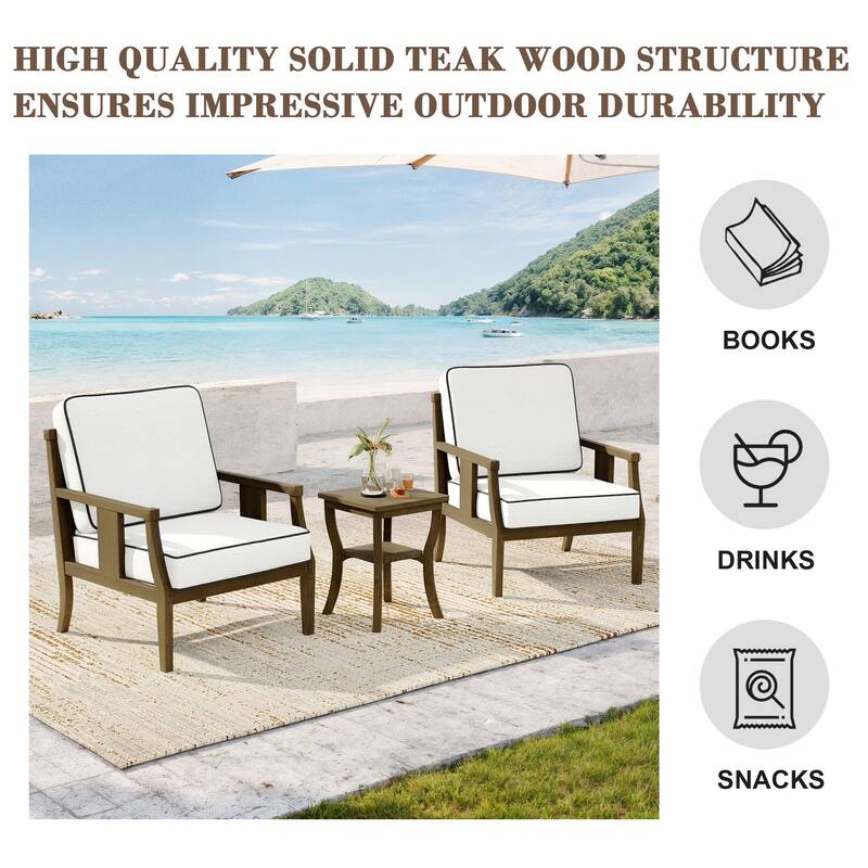 Wood Patio Bistro Set with Water-Resistant Cushions(Set of 3)