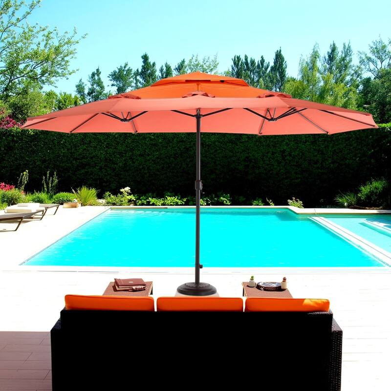 14.8ft Large Rectangular Double-Sided Patio Umbrella with Crank