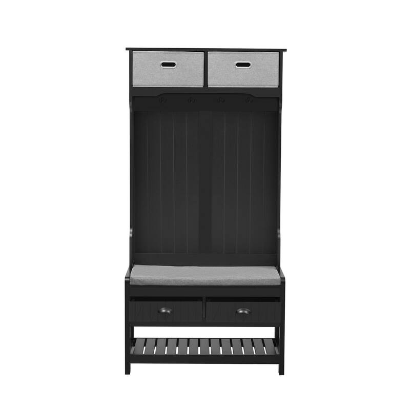 3-in-1 Hall Tree with 6 Hooks, Hinged Lid, Entryway Coat Hanger and Storage Bench