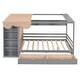 preview thumbnail 21 of 40, Full Size Wood House Bed with 2 Drawers and Shelves, Kids Platform Storage Bed Frame with Wardrobe and Small Curtain