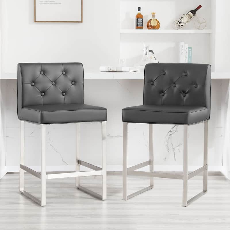 25" Faux Leather Upholstered Counter Height Bar Stools - 36.6"H x 18.9"W x 20.3"D