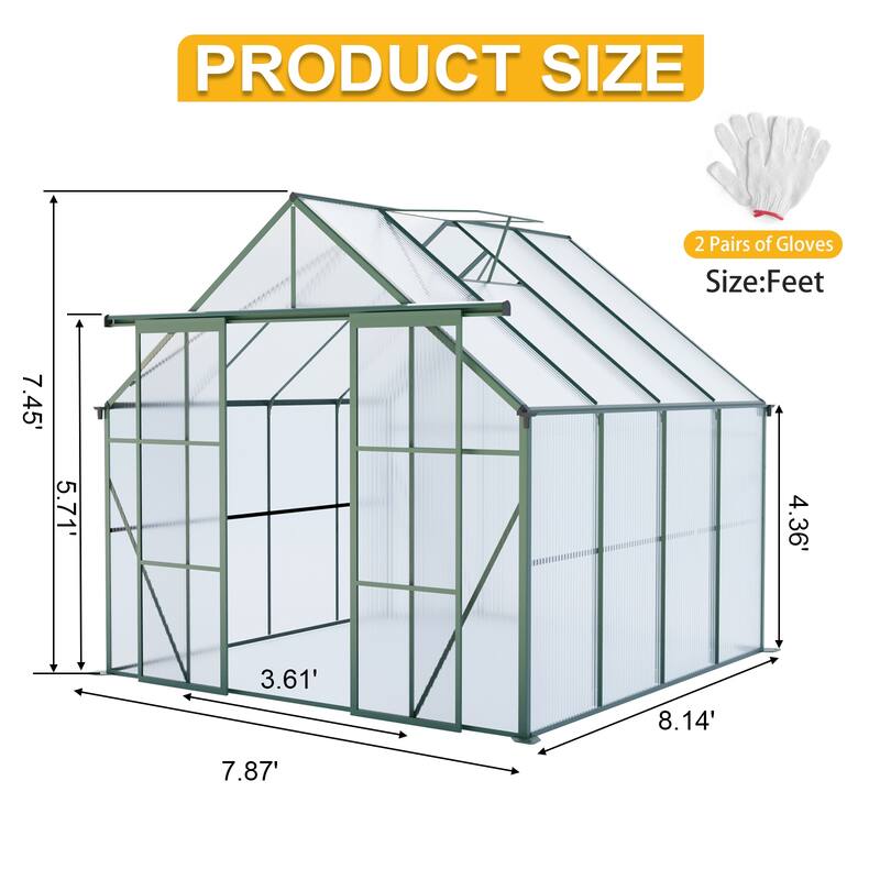 UV-Resistant Greenhouse Shed Plant Shed with Sliding Door & Adjustable Roof, Built-in Drainage Gutter Garden Shed, Rust-proof - Green