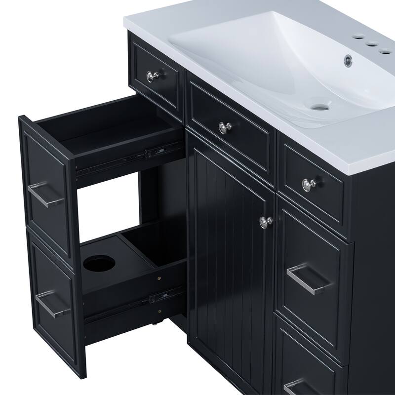Roomfitters 36" Bathroom Vanity Cabinet, Modern Storage with Soft-Close Doors and Drawers, Black