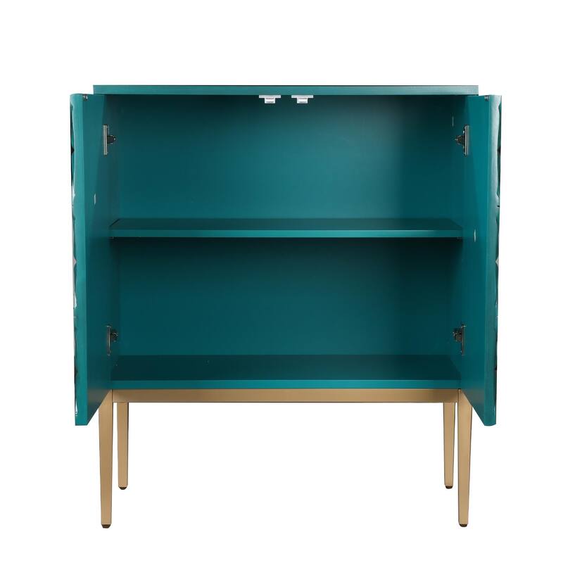 Vintage 2-Door Accent Cabinet Sideboard Handmade Storage Shelf Geometric Patterns for Living/ Dining Room - W15.5"x L31.5"x H37"