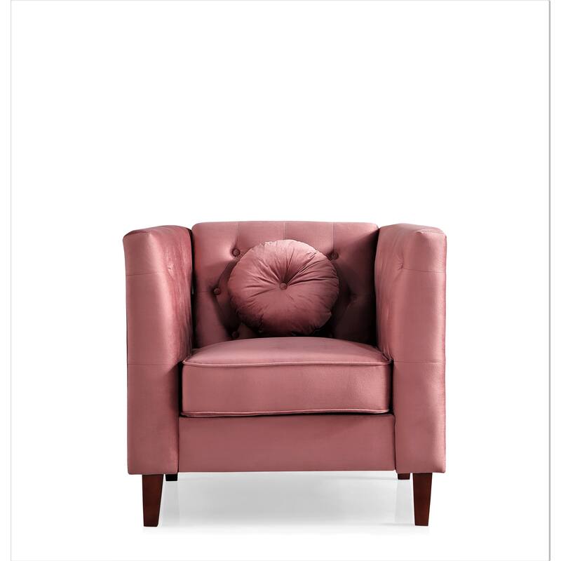 US PRIDE FURNITURE Velvet Classic Chesterfield Chair with Wood legs - Rose