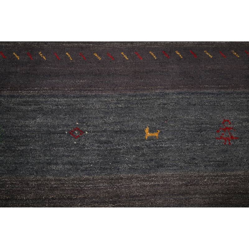 Tribal Striped Gabbeh Oriental Square Area Rug Handmade Wool Carpet - 8'6"x 9'4"