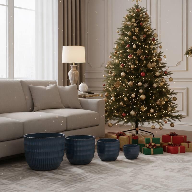 Handmade Terra Cotta Ceramic Planter Breathable Clay Drainage Holes - Antique Blue