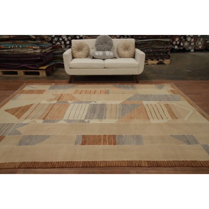 Hand Woven Oriental 100% Wool Carpet Southwestern Modern Brown Kilim Area Rug - 10' 1'' X 8' 3''