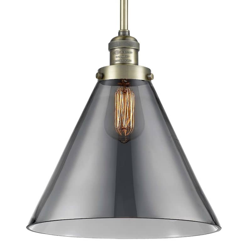 Innovations Lighting X-Large Cone Single Light 12" Wide Pendant with - Antique Brass / Smoked