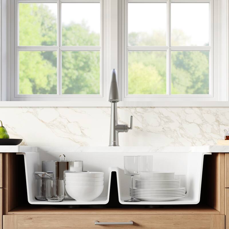 Karran Retrofit Apron Front Quartz Double Bowl Kitchen Sink
