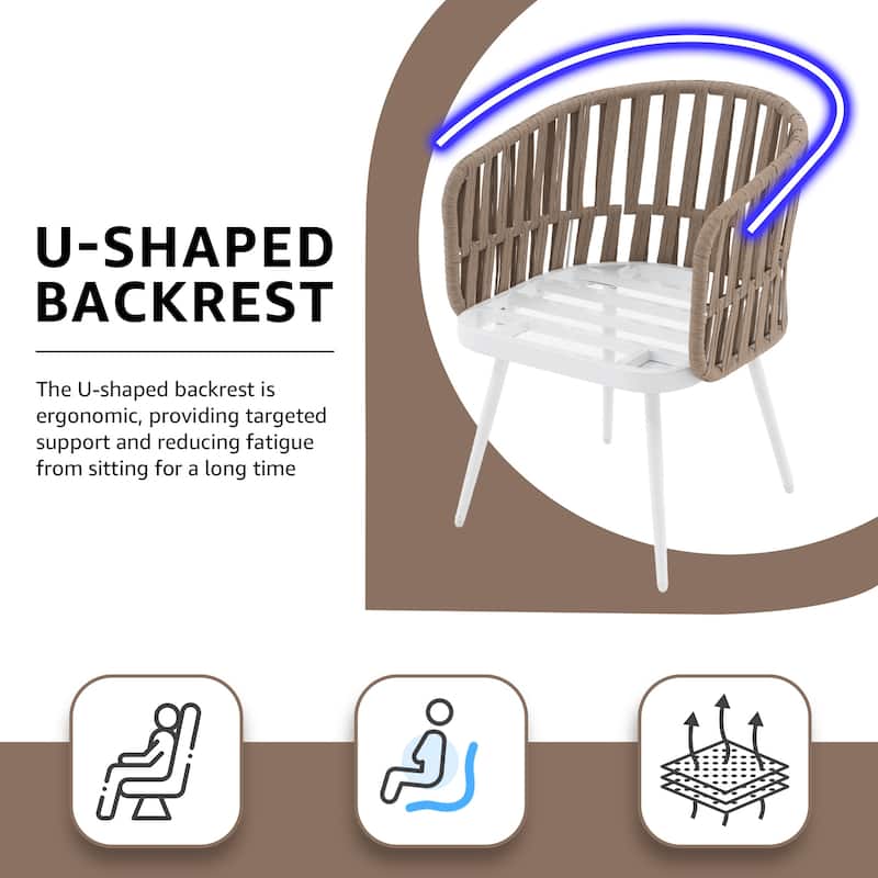 Patio Dining Chair Set - Metal Frame with Woven Rope Seat