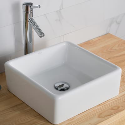 Kraus Elavo 15 inch Square Porcelain Ceramic Vessel Bathroom Sink