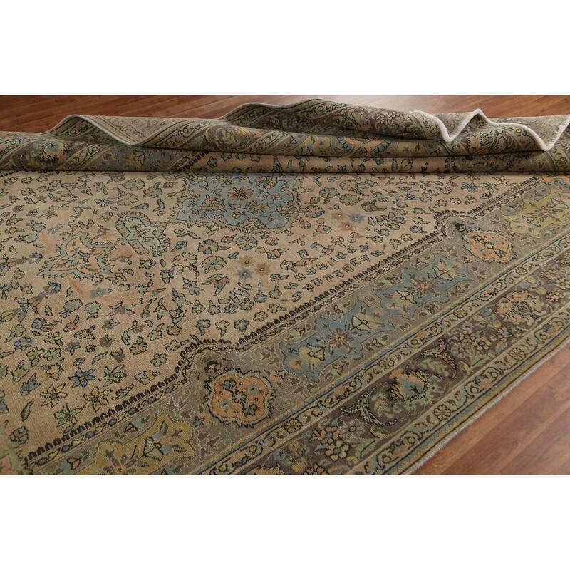 Hand Knotted Oriental 100% Wool Carpet Traditional Floral Brown Tabriz Area Rug - 11' 7'' X 8' 3''