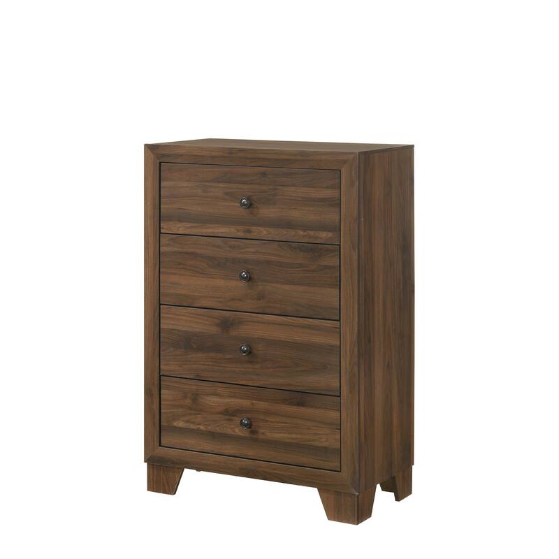 Rustic Contemporary 4-Drawer Tall Chest with Metal Hardware, Rustic Brown Cherry