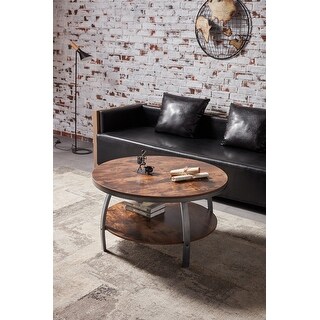 2-Tier Round Coffee Table with Metal Legs and Storage Shelf - Bed Bath ...