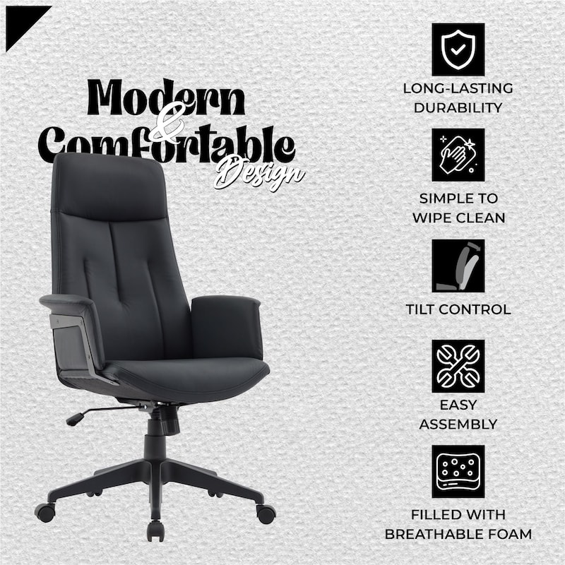 Infini Ergonomic Modern High Back Leather Executive Office Chair with Adjustable Height, Swivel, Padded Armrests & Iron Base
