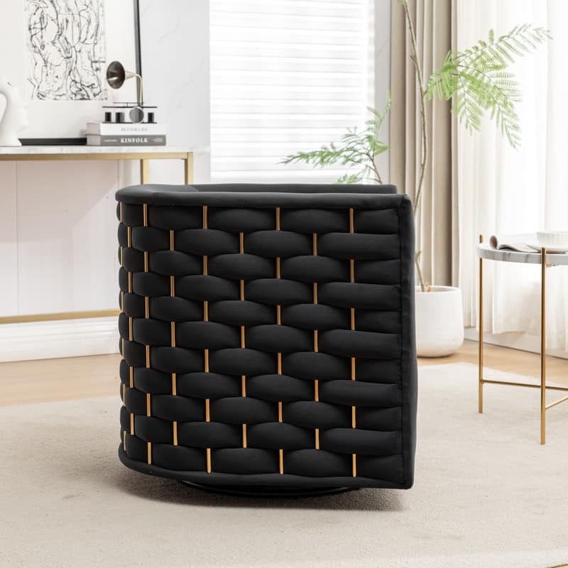 Modern Glam Velvet Upholstered 360 Degree Swivel Barrel Chair