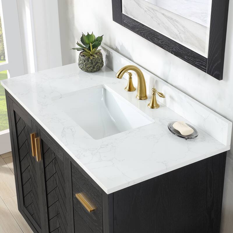 Altair Gazsi Bathroom Vanity with Composite Stone Countertop with Mirror