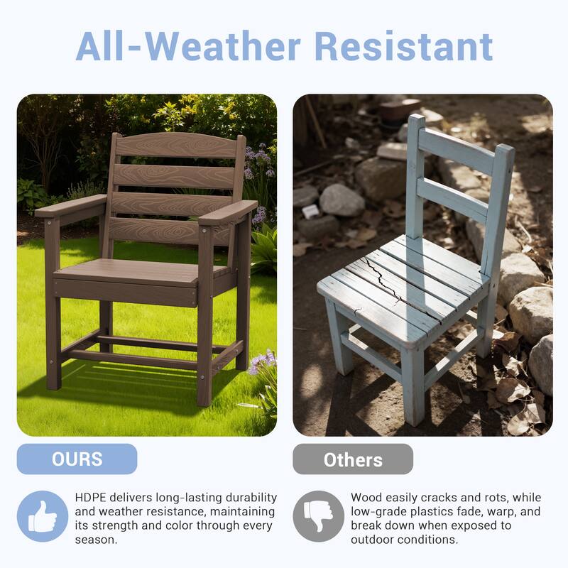 6-Piece HDPE Outdoor Dining Table Sets with Umbrella Hole - 1-Table 4-Chairs-1-Bench