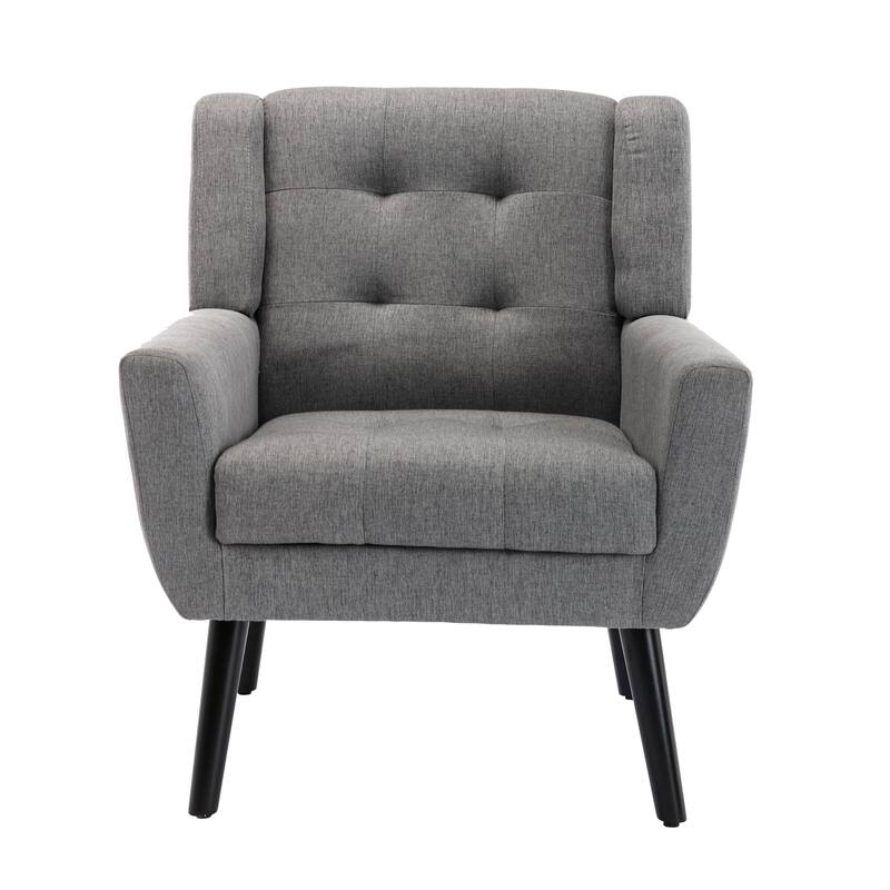 Linen Blend Upholstered Accent Chair with Curved Back and Black Metal Legs