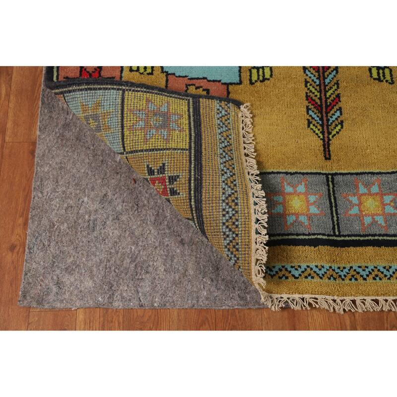 Hand Knotted Oriental 100% Wool Carpet Traditional Tribal Yellow & Gold Heriz (serapi) Runner Rug - 9' 10'' X 3' 10''