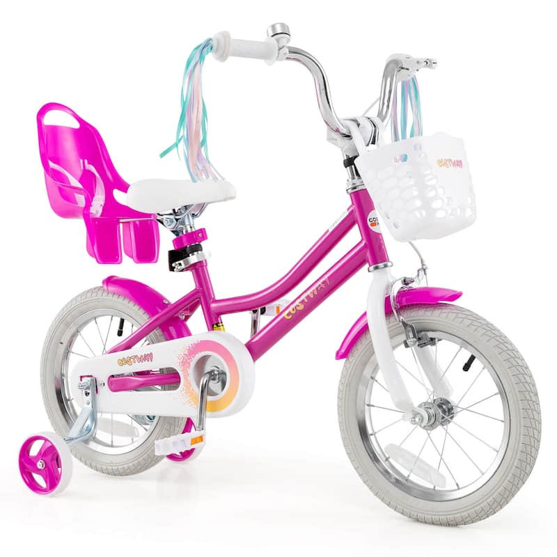 Costway 16" Kids Bicycle with Basket Doll Seat Colorful Streamers - See Details - 14" Pink