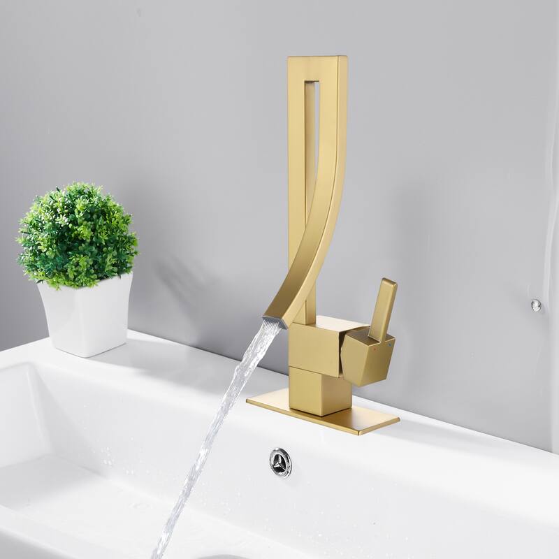 13.58"H Solid Brass Creative Design Bathroom Vessel Sink Faucet with Waterfall Spout